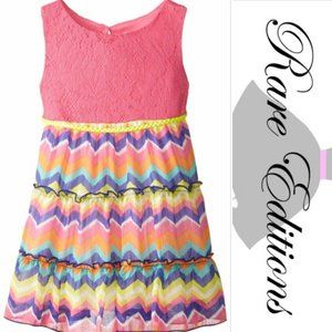 Rare Editions Girls 2T Pink Lace Chevron Chiffon Tiered Dress Sleeveless NWT